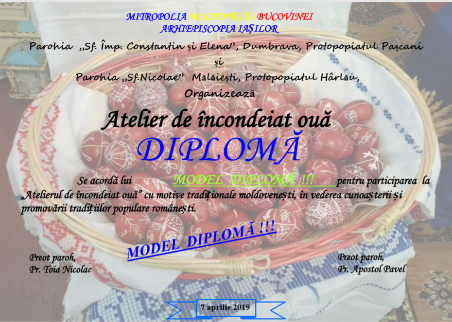 Model diplomă participanți "Atelier de încondeiat ouă".